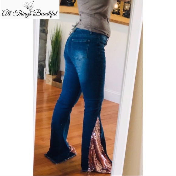 LAST PAIR SZ 2!•L&B ROSE GOLD BELLS Sequin Jeans - Picture 2 of 7
